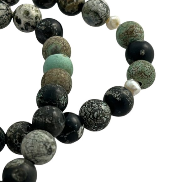 Lot 2 Stretch Bracelets Black Green Beaded Natural Stone Boho Jewelry Gift - Picture 8 of 10